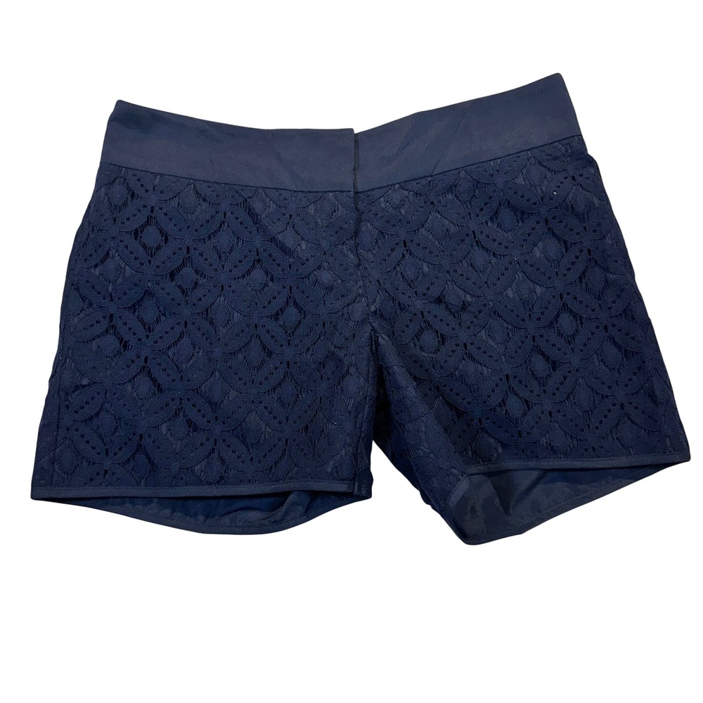 The Limited Tailored Shorts Womens 0 Navy Blue Lace Geometric Dressy Classic